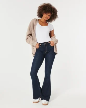 jean flare taille haute délavé foncé