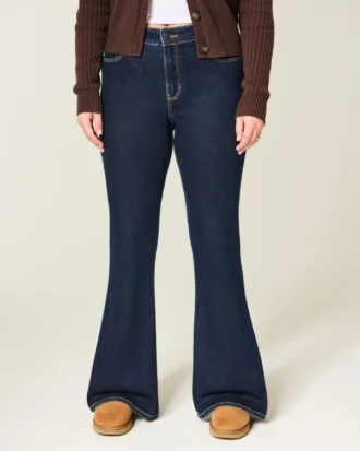 jean flare taille haute délavé foncé