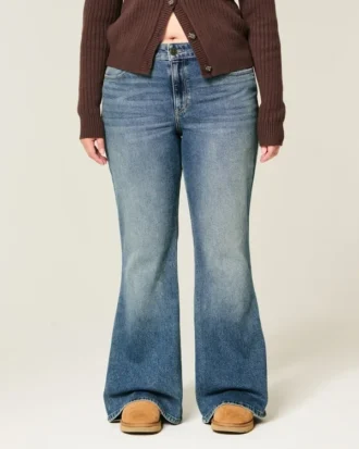 jean flare taille haute délavé foncé