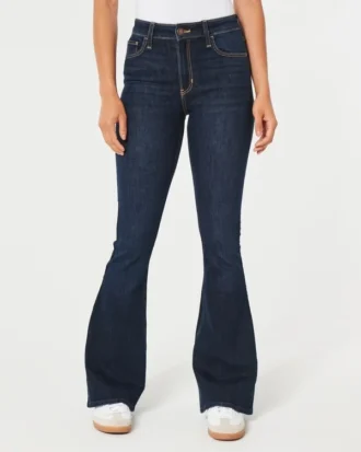jean flare taille haute délavé foncé