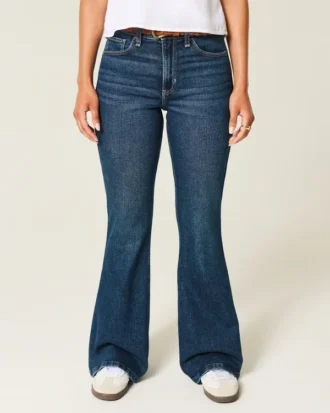 jean flare taille haute délavé foncé jean flare taille haute délavé foncé