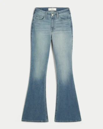 Jean flare taille haute délavage moyen