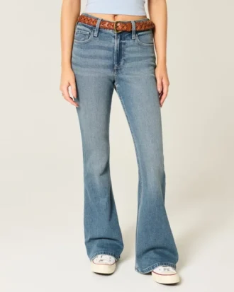 Jean flare taille haute délavage moyen