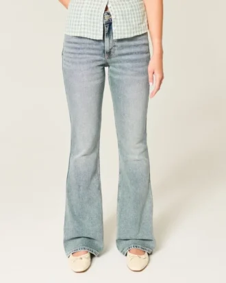 Jean flare taille haute délavage moyen
