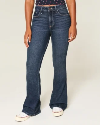 Jean flare taille haute foncé à coupe ajustée