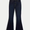 Jean flare taille haute foncé à coupe ajustée Jean flare taille haute foncé à coupe ajustée