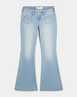 Jean flare taille ultra basse délavé clair avec poche avant