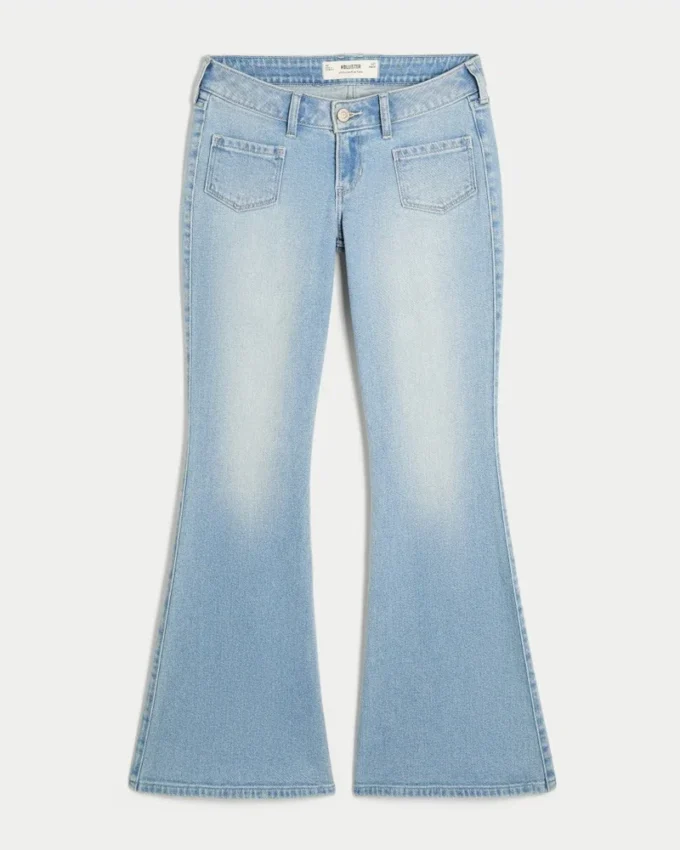 Jean flare taille ultra basse délavé clair avec poche avant Jean flare taille ultra basse délavé clair avec poche avant