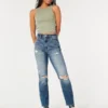Jean mom ultra taille haute déchiré délavage moyen Jean mom ultra taille haute déchiré délavage moyen