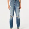 Jean mom ultra taille haute déchiré délavage moyen Jean mom ultra taille haute déchiré délavage moyen