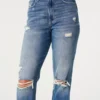 Jean mom ultra taille haute déchiré délavage moyen Jean mom ultra taille haute déchiré délavage moyen