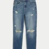 Jean mom ultra taille haute déchiré délavage moyen Jean mom ultra taille haute déchiré délavage moyen