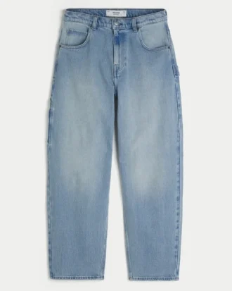 Jean peintre baggy à poche arrière brodée et délavage clair Jean peintre baggy à poche arrière brodée et délavage clair