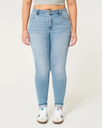 Jean skinny taille haute à coupe ajustée, délavage moyen