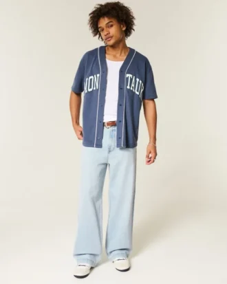 Jean super baggy délavé clair avec imprimé New York