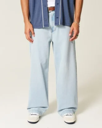 Jean super baggy délavé clair avec imprimé New York