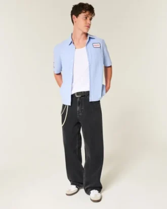 Jean super baggy noir délavé à motif étoile