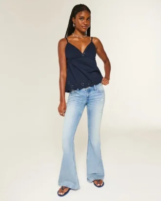 Jean évasé à paillettes délavé clair ultra taille basse