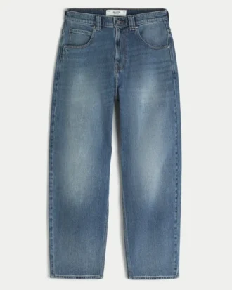 Jeans baggy skater à motif requin brodé, lavage moyen