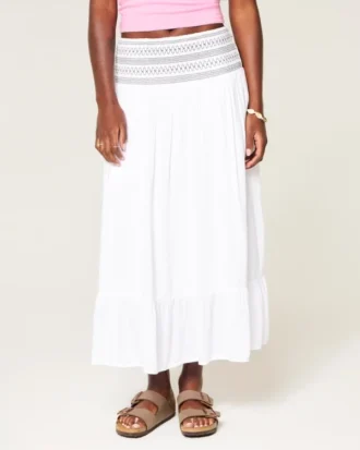 Jupe longue à taille smockée