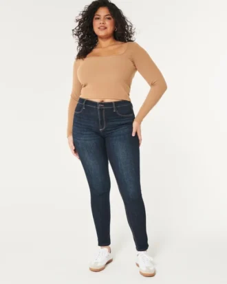Leggings en jean taille haute foncé pour les courbes