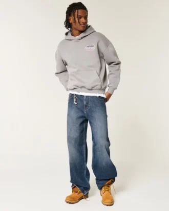 Logo brodé en délavé foncé Jean super baggy