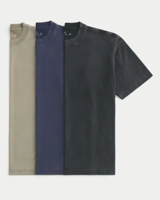 Lot de 3 t-shirts épais à col rond délavés