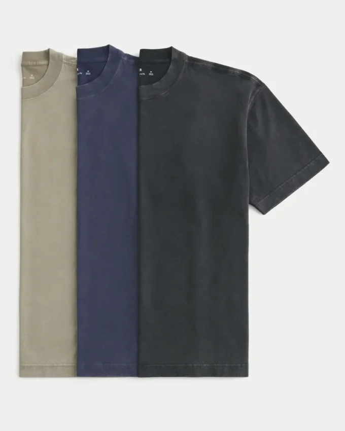 Lot de 3 t-shirts épais à col rond délavés Lot de 3 t-shirts épais à col rond délavés