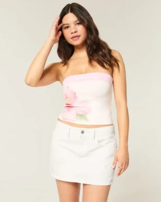Mini-jupe-short en denim blanc taille basse Mini-jupe-short en denim blanc taille basse