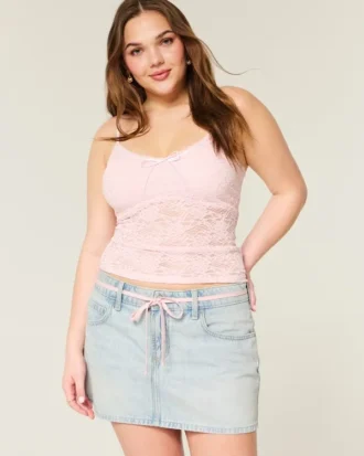 Mini-jupe-short en denim délavé clair