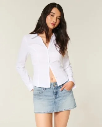Mini-jupe-short en denim délavé clair à clous