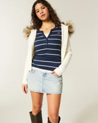 Mini-jupe-short en denim délavé clair à taille basse
