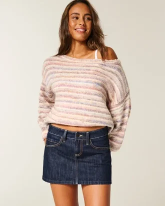 Mini-jupe-short en denim foncé taille basse