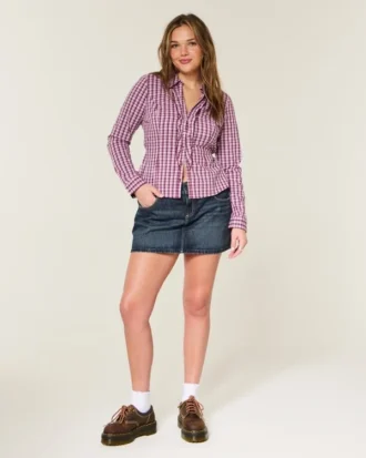 Mini-jupe-short en denim foncé taille basse