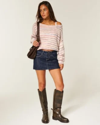 Mini-jupe-short en denim foncé taille basse