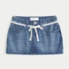 Mini-jupe-short en denim à lacets en dentelle Mini-jupe-short en denim à lacets en dentelle
