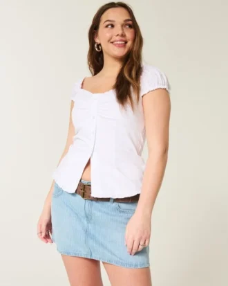 Mini-jupe-short en denim à rayures verticales et taille basse