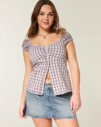 Mini-jupe-short en denim taille basse