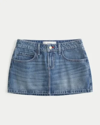 Mini-jupe-short en denim à taille basse et coutures rouges