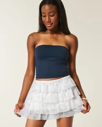 Mini-jupe-short en mousseline à volants