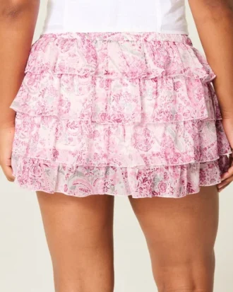 Mini-jupe-short en mousseline à volants