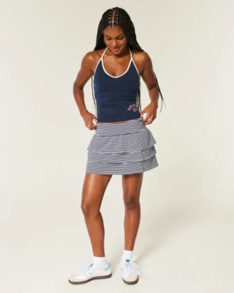 Mini-jupe-short en tricot à volants