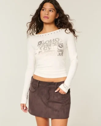 Mini-jupe-short taille basse en simili-suède