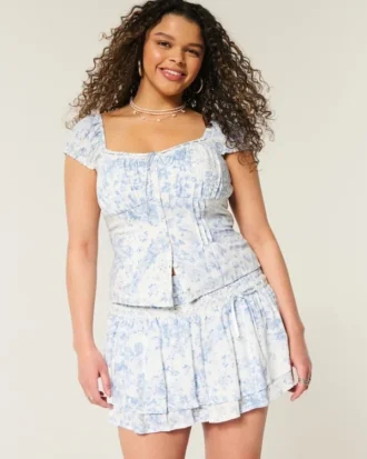 Mini-jupe-short à volants smockés