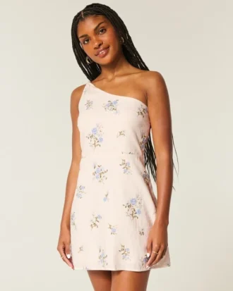 Mini-robe asymétrique en lin mélangé