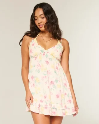 Mini-robe babydoll à bordure en corde