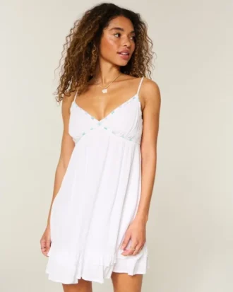 Mini-robe babydoll à bordure en corde