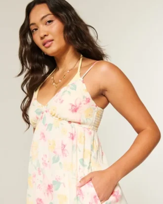 Mini-robe babydoll à bordure en corde