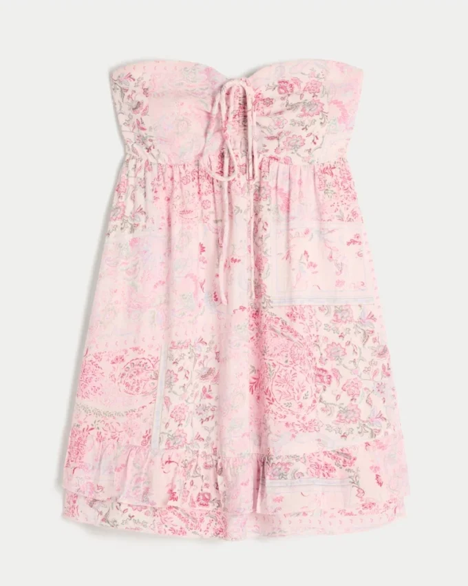 Mini-robe babydoll sans bretelles à volants Mini-robe babydoll sans bretelles à volants