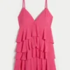 Mini-robe babydoll à volants et encolure en V Mini-robe babydoll à volants et encolure en V